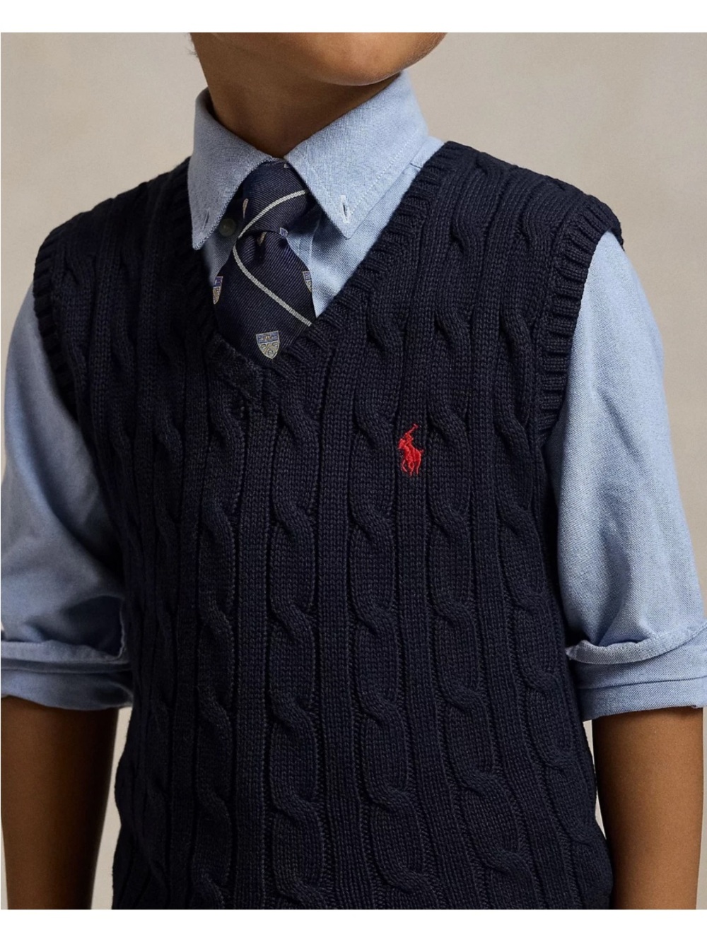 POLO RALPH LAUREN Boys  Cable- Knit Sweater Vest Black Size 5. Preppy Casual